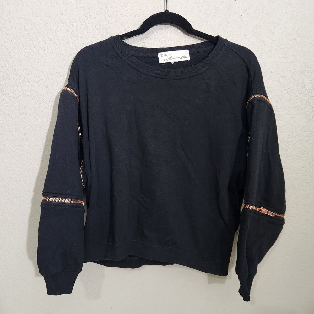 Vintage Havana Sweatshirt Womens Medium Rose Gold Zippers Black